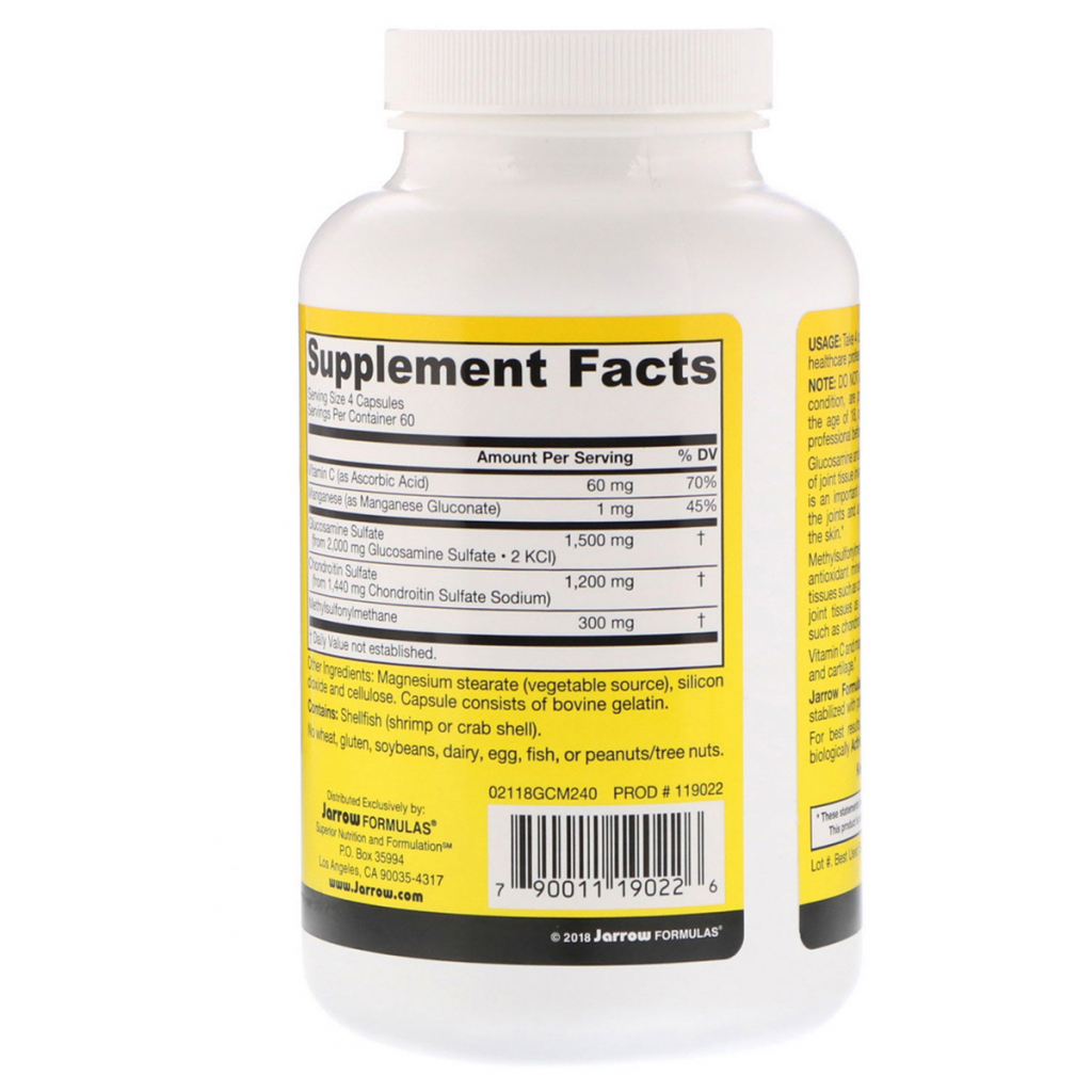 Вітамінно-мінеральний комплекс Jarrow Formulas Глюкозамін & Хондроитин & МСМ, 240 желатинових капсул (JRW-19022) - зображення 2