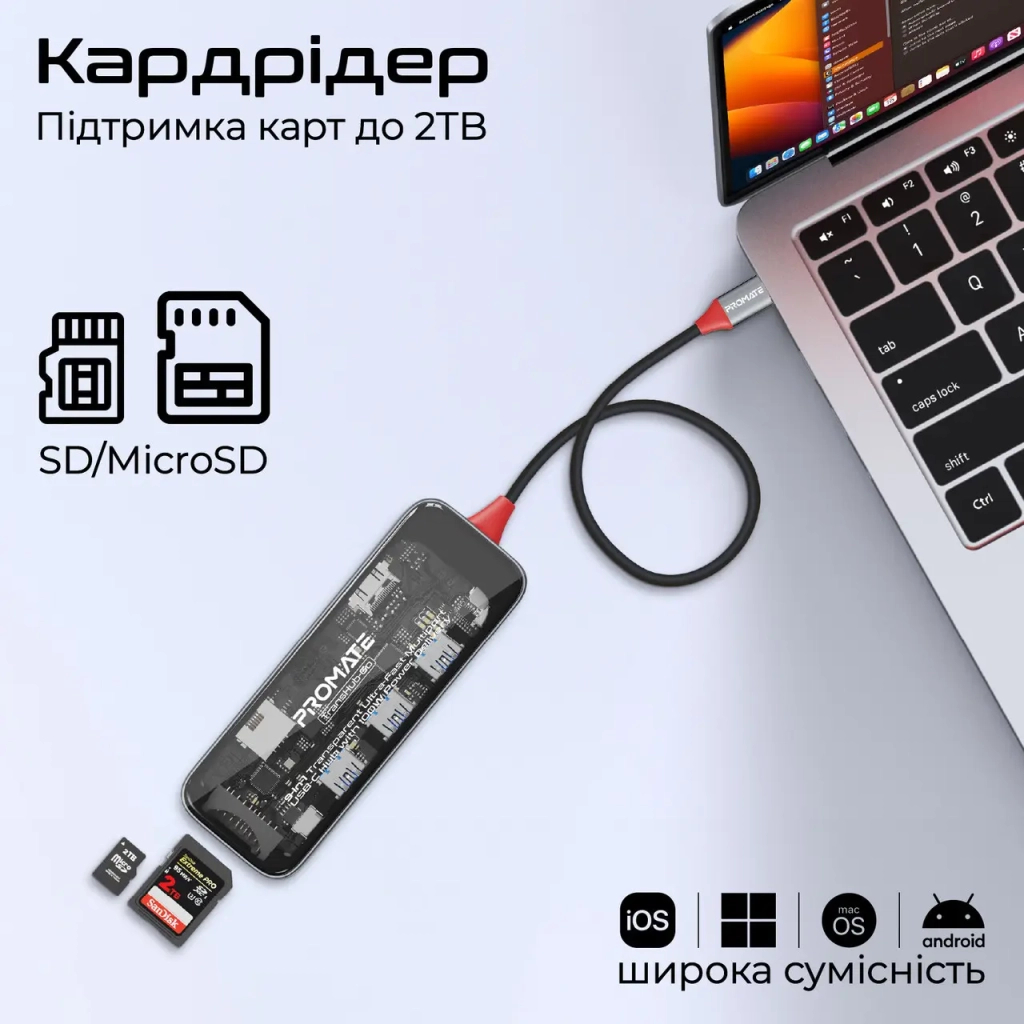 Концентратор Promate USB Hub 9 ports transhub-go (transhub-go) - зображення 7
