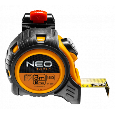 Рулетка Neo Tools сталева стрічка, 3 м x 16 мм, фіксатор selflock, клямки (67-203) - зображення 1