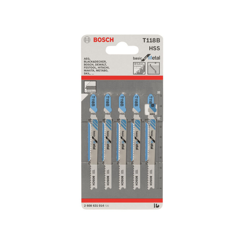 Полотно Bosch по металу T 118 B, 1.9-2.3х92мм, 5шт (2.608.631.014) - зображення 1