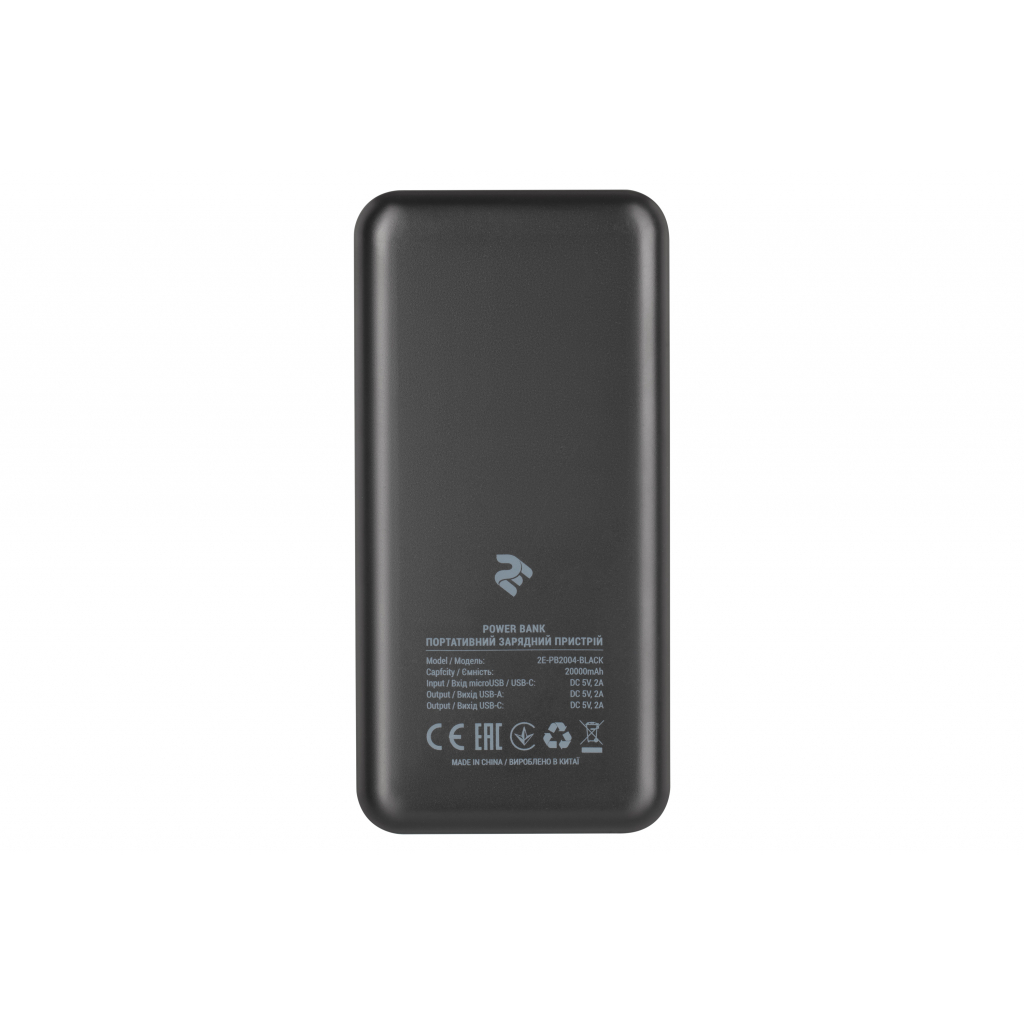 Батарея універсальна 2E 20000mAh, DC 5V, 2.1A, Type-C, MicroUSB, USB-А, black (2E-PB2004-BLACK) - зображення 6