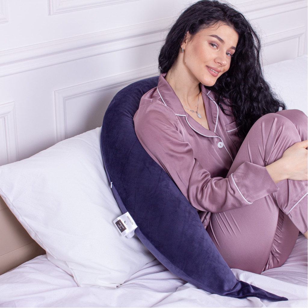 Подушка MirSon для вагітних та годування №8304 Velvet Line 28-0006 Navy blue Велюр 30х170х20 см (2200006200291) - изображение 6