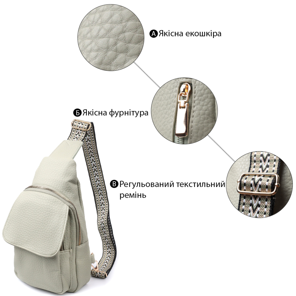 Сумка Vintage Жіноча З однією лямкою через плече з крупнозернистої екошкіри Фісташкова (22765) - зображення 4