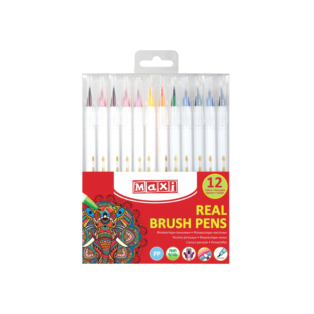 Фломастери Maxi пензлики REAL BRUSH, 12 кольорів, лінія 0,5-6 мм (MX15232) - изображение 1