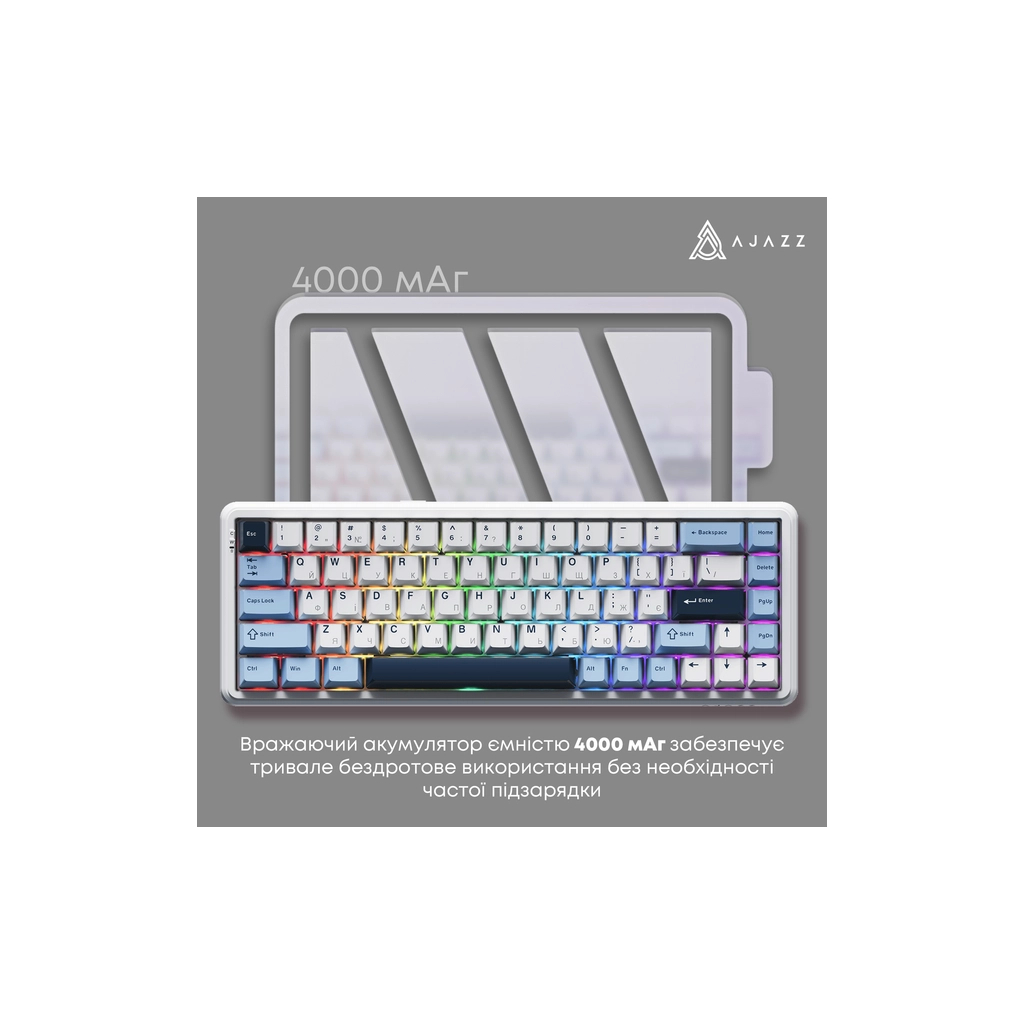 Клавіатура Ajazz AK680 MAX (8+8K) Magnetic Switch RGB Wireless/Bluetooth/USB White (AK680-M-BWD-A) - зображення 6