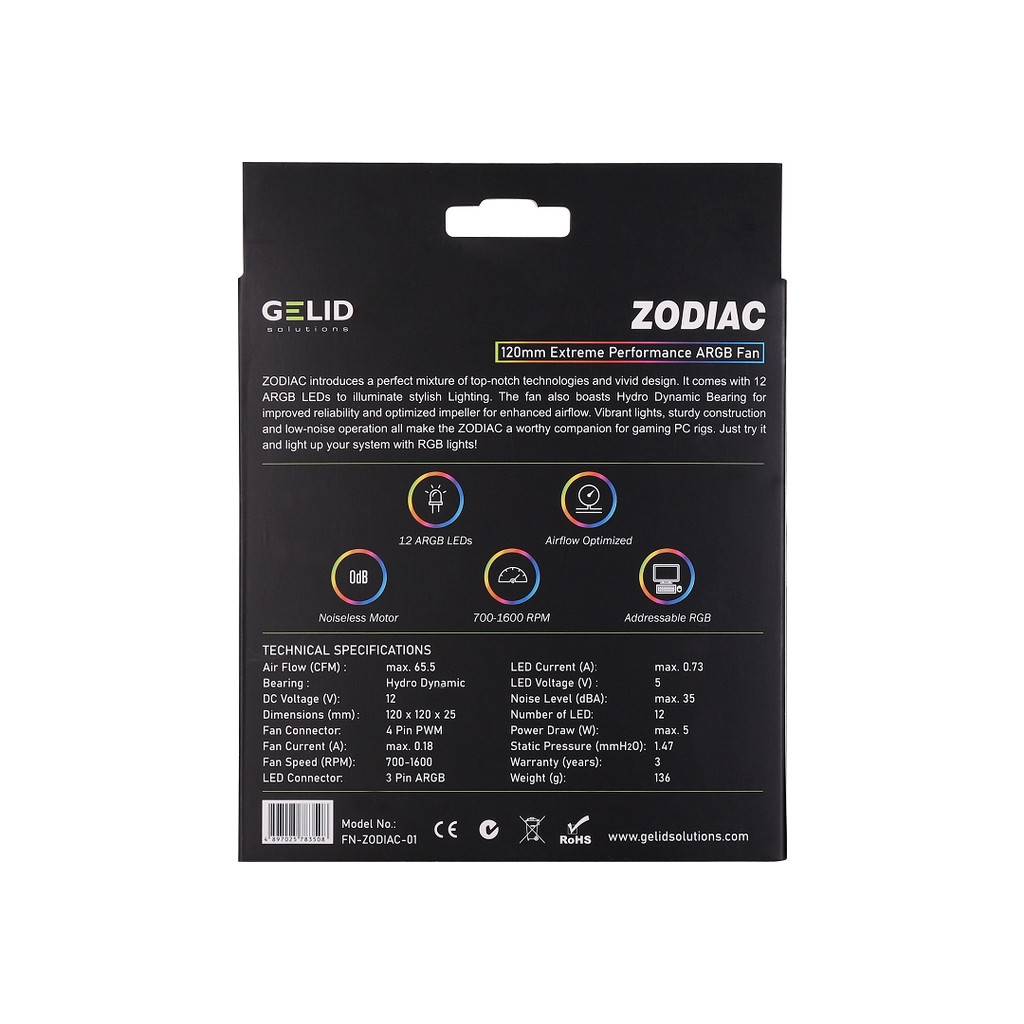 Кулер до корпусу Gelid Solutions Zodiac ARGB 120mm (FN-ZODIAC-01) - зображення 5