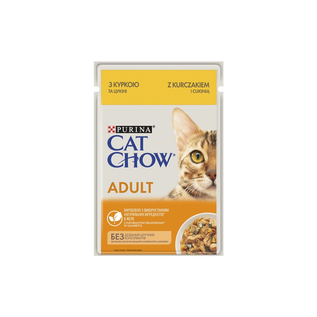 Вологий корм для кішок Purina Cat Chow Adult з куркою і кабачками в желе 85г (7613036595049) - зображення 1