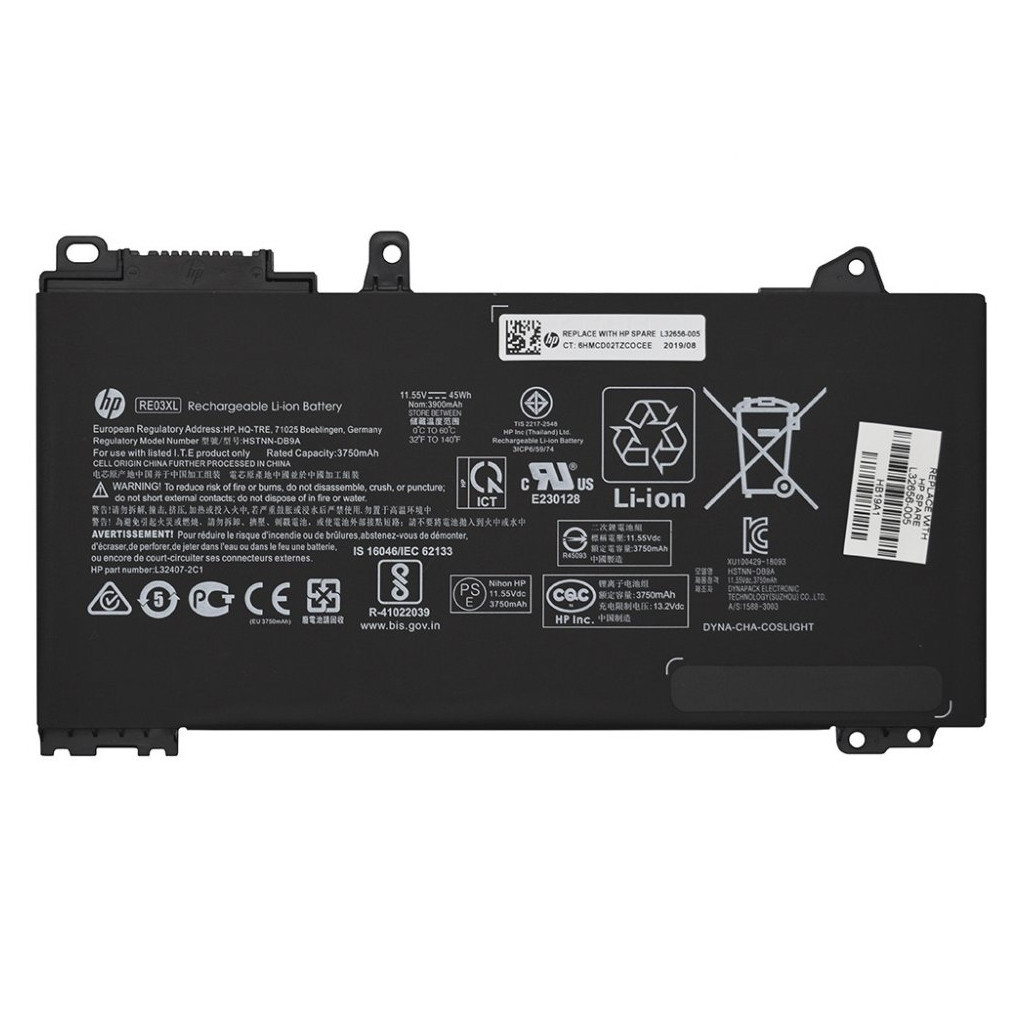 Акумулятор до ноутбука HP ProBook 450 G6 RE03XL, 45Wh (3900mAh), 3cell, 11.55V, Li-ion (A47551) - зображення 1