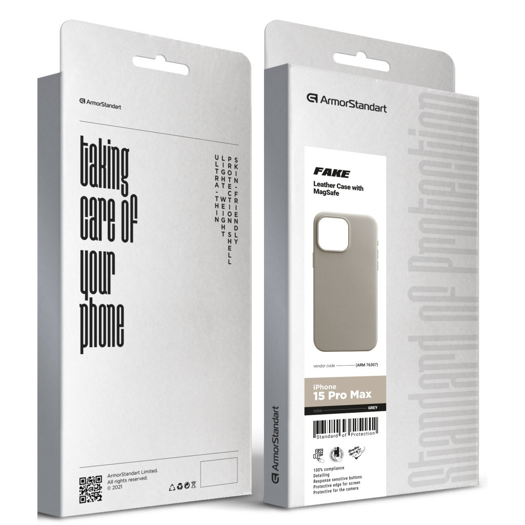 Чохол до мобільного телефона Armorstandart FAKE Leather Case Apple iPhone 15 Pro Max Grey (ARM76307) - зображення 5