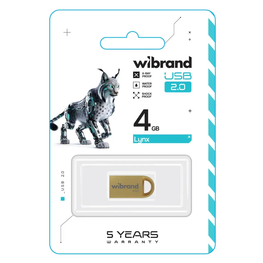 USB флеш накопичувач Wibrand 4GB lynx Gold USB 2.0 (WI2.0/LY4M2G) - зображення 2