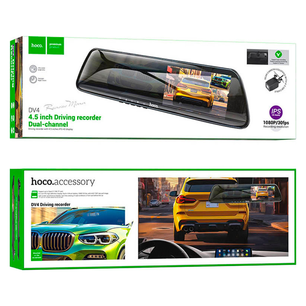Відеореєстратор HOCO DV4 4.5-inch rearview mirror driving recorder dual-channel Black (6942007616782) - зображення 6