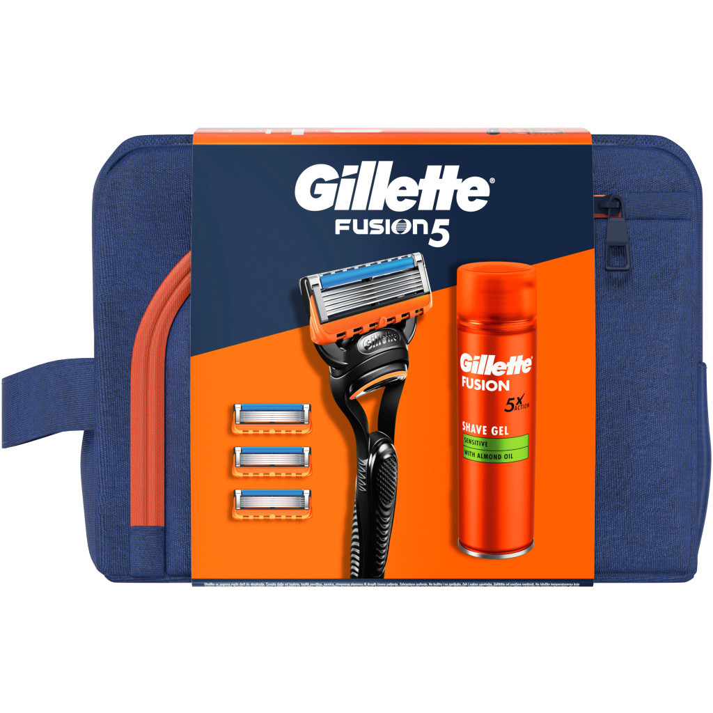 Набір косметики Gillette Fusion5 Станок для гоління (бритва) + 4 змінних леза + Гель для гоління 200 мл + Косметичка (8700216075510) - зображення 2