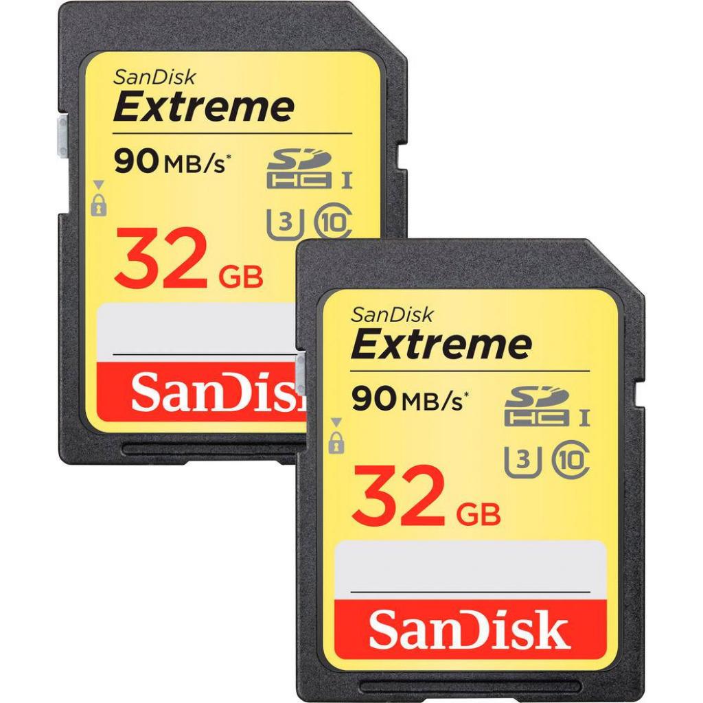 Карта пам'яті SanDisk 32GB SDHC class 10 V30 UHS-I U3 Extreme 2-pack (SDSDXVE-032G-GNCI2) - зображення 1