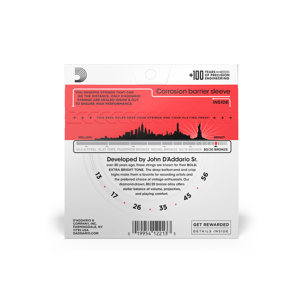Струни для гітари D'Addario 80/20 Bronze Medium (13-56) (EJ12) - зображення 3