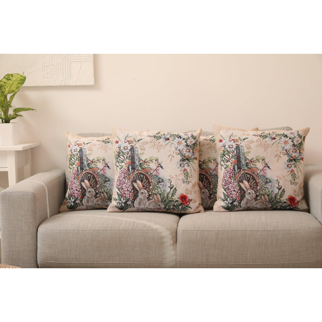 Подушка Прованс гобеленова декоративна Alicia колесо та кролики 45х45 см (021821) - зображення 4