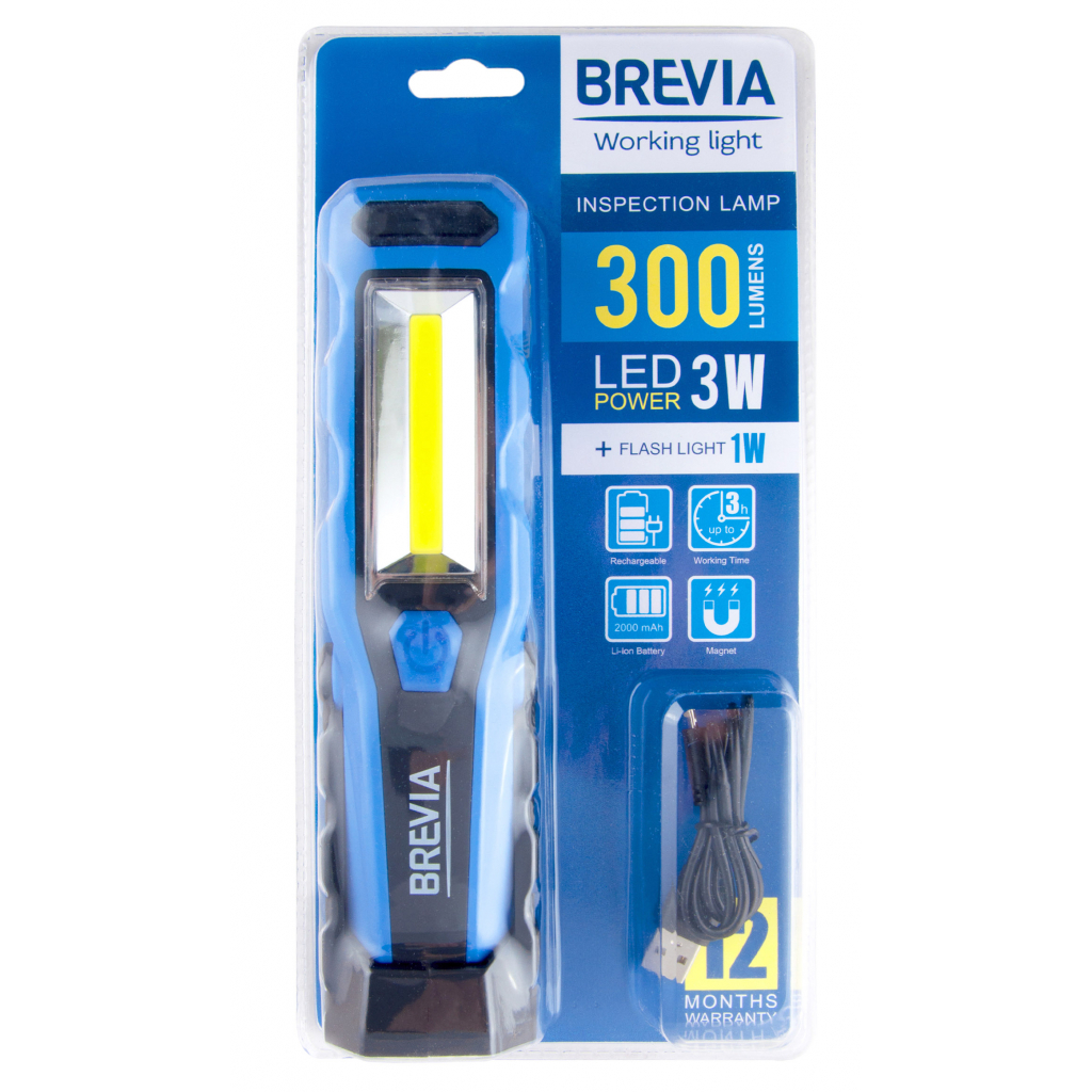 Ліхтар Brevia LED 3W COB+1W LED 300lm, 2000mAh, microUSB (11320) - зображення 3