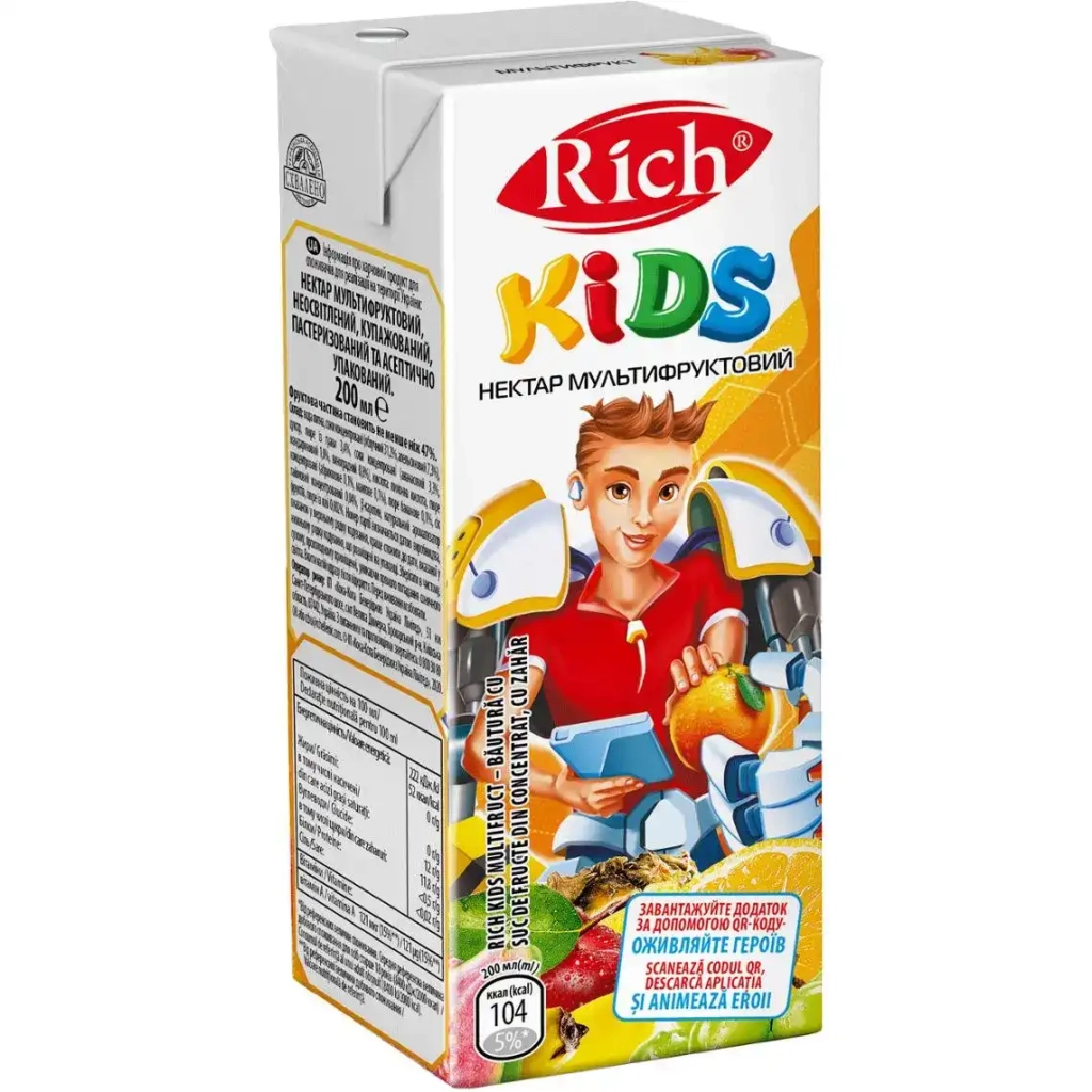 Сік дитячий Rich Kids Мультифруктовий нектар 200 мл (4820039351906) - изображение 1