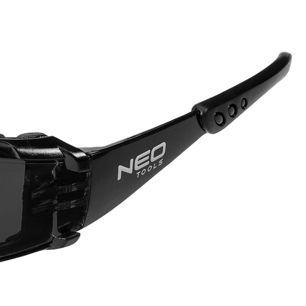 Захисні окуляри Neo Tools протиосколкові, клас захисту FT, резинові дужки, полікарбонат, темно сірий (97-522) - зображення 9