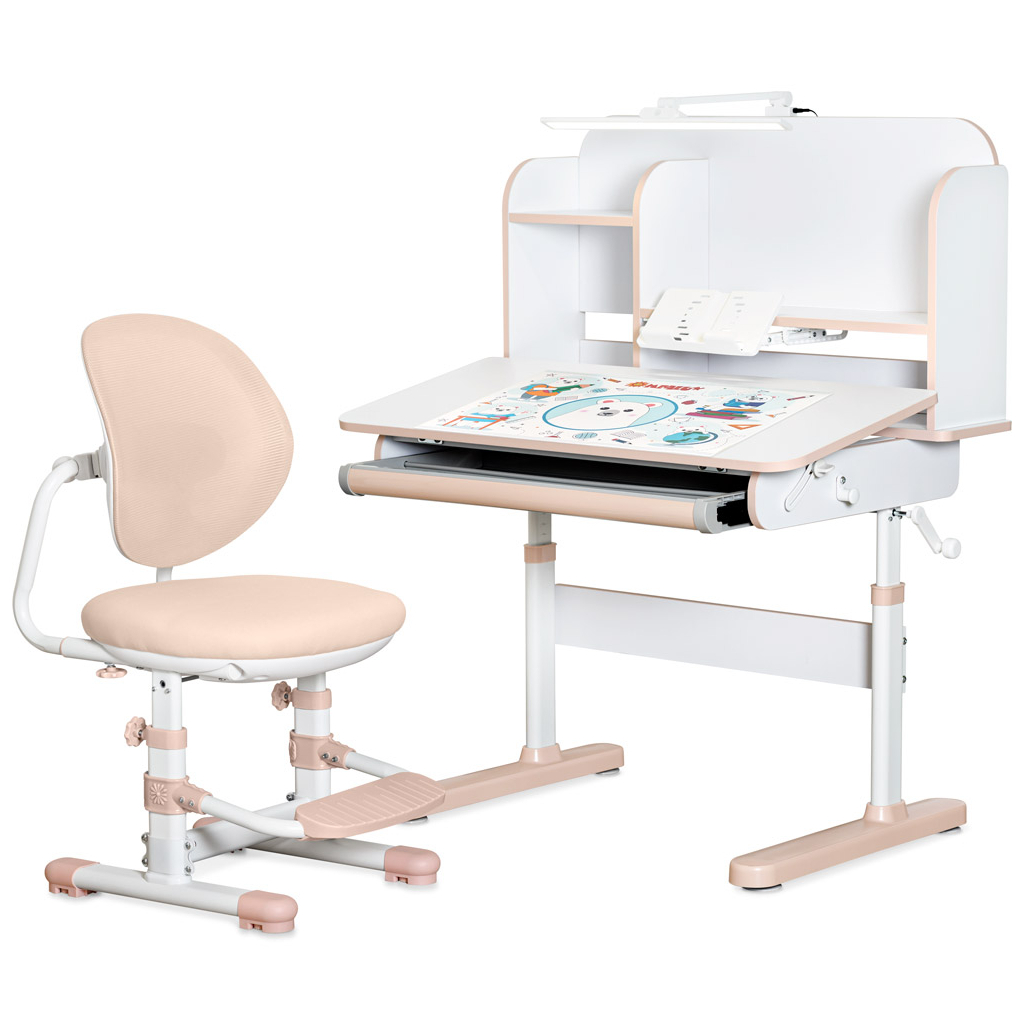 Парта зі стільцем Mealux Nemo XL Pink (полиця + лампа) (BD-39 PN) - зображення 1
