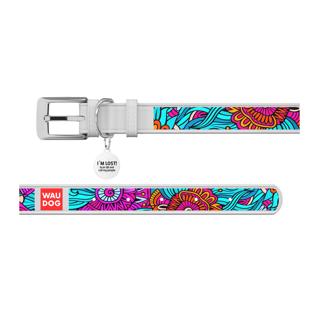 Нашийник для тварин WAUDOG Design з QR паспортом "Літо" Ш 20 мм Д 29-38 см білий (378115) - зображення 3
