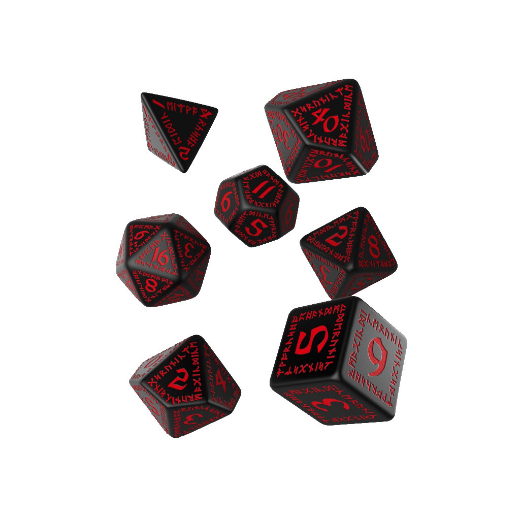 Набір кубиків для настільних ігор Q-Workshop Runic Black red Dice Set (7 шт) (SRUN06) - зображення 1