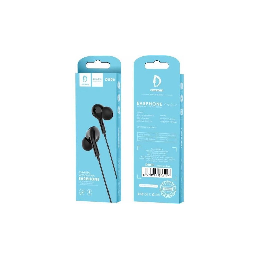 Навушники Denmen HF DR06 3.5mm 1.2 м Black (DE-DR06-BK) - зображення 4
