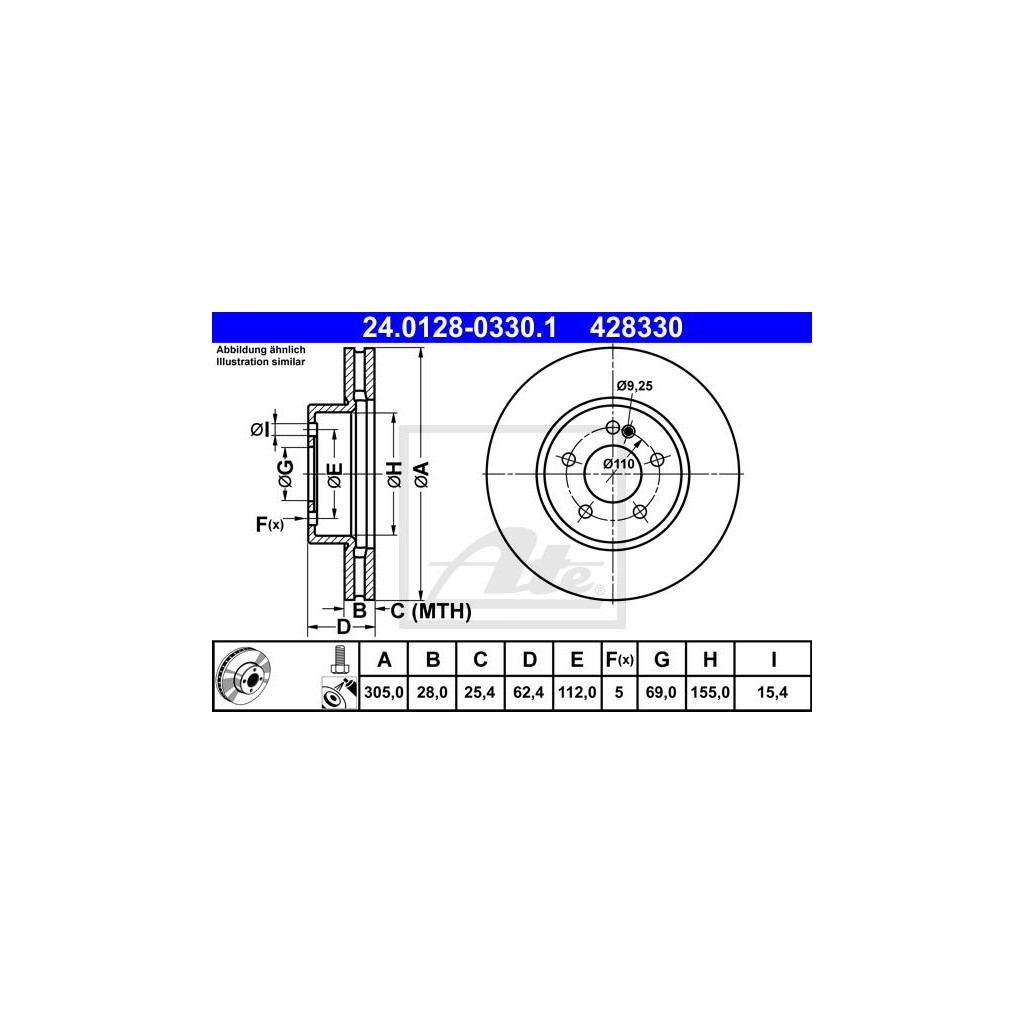 Гальмівний диск ATE 24-0128-0330-1-02 - зображення 1