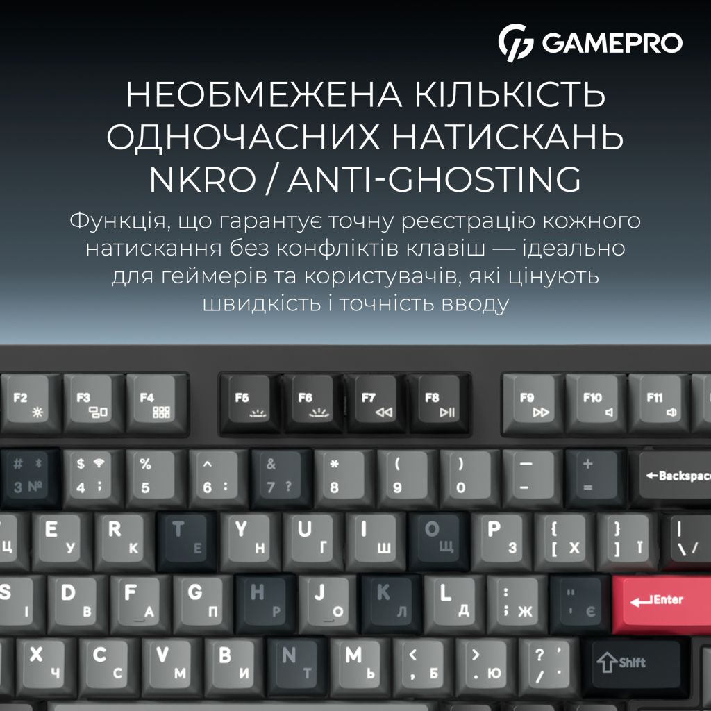 Клавіатура GamePro Asgard Drakkar Keychron Super Red Switch Wireless/Bluetooth/USB UA Black (MK305BK) - изображение 17