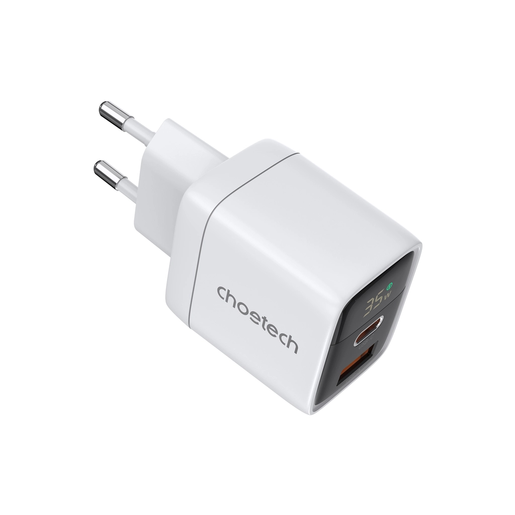 Зарядний пристрій Choetech 1xUSB + 1xUSB-C PD35W with display white (PD6052-EU-WH) - зображення 2