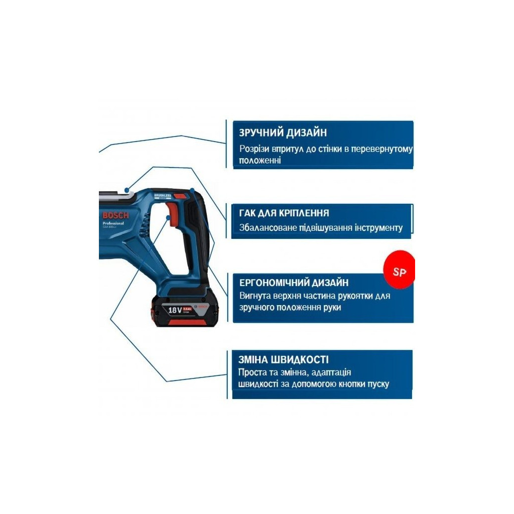 Шабельна пила Bosch GSA 185-LI, 18 В, пропил 230мм, хід 28мм (без АКБ та ЗП) (0.601.6C0.020) - изображение 11