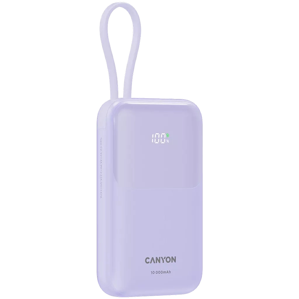 Батарея універсальна Canyon 10000mAh OnPower 101 PD/22.5W built-in cable Purple (CNS-CPB101PU) - зображення 3