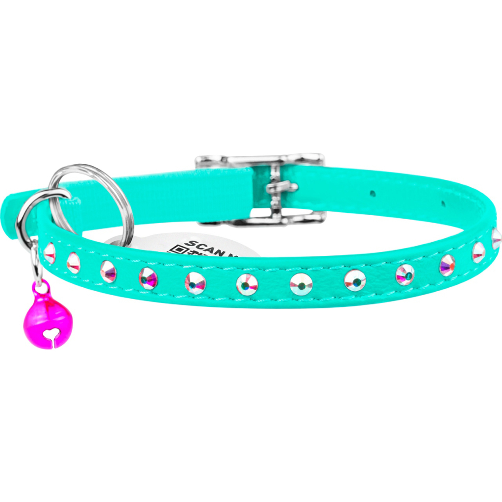 Нашийник для тварин WAUDOG GLAMOUR з резинкою і стразами для кішок (ментоловий) (325413) - зображення 2