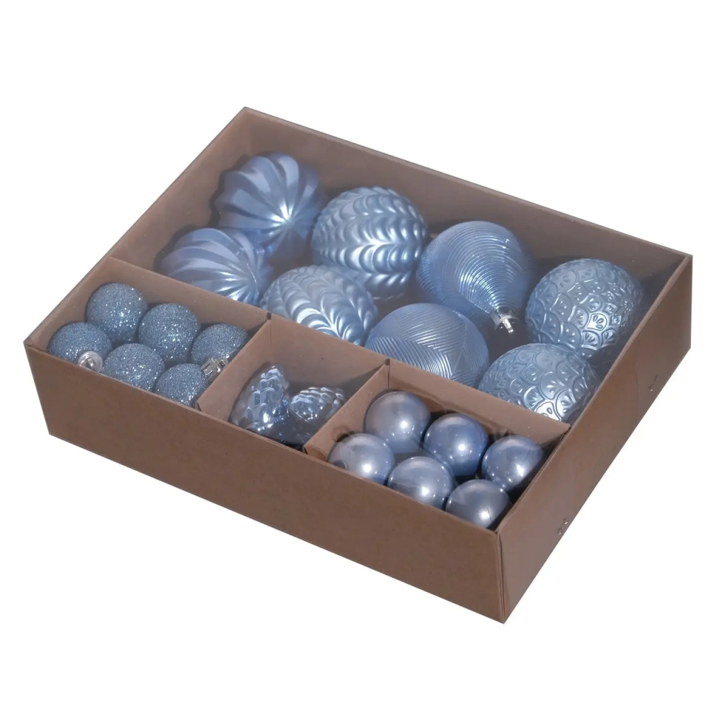 Ялинкова іграшка Chomik пластикові кульки, рельєфні і шишки 36 шт, 3,4,6 см, мікс блакитні (5900779832916_1) - зображення 1