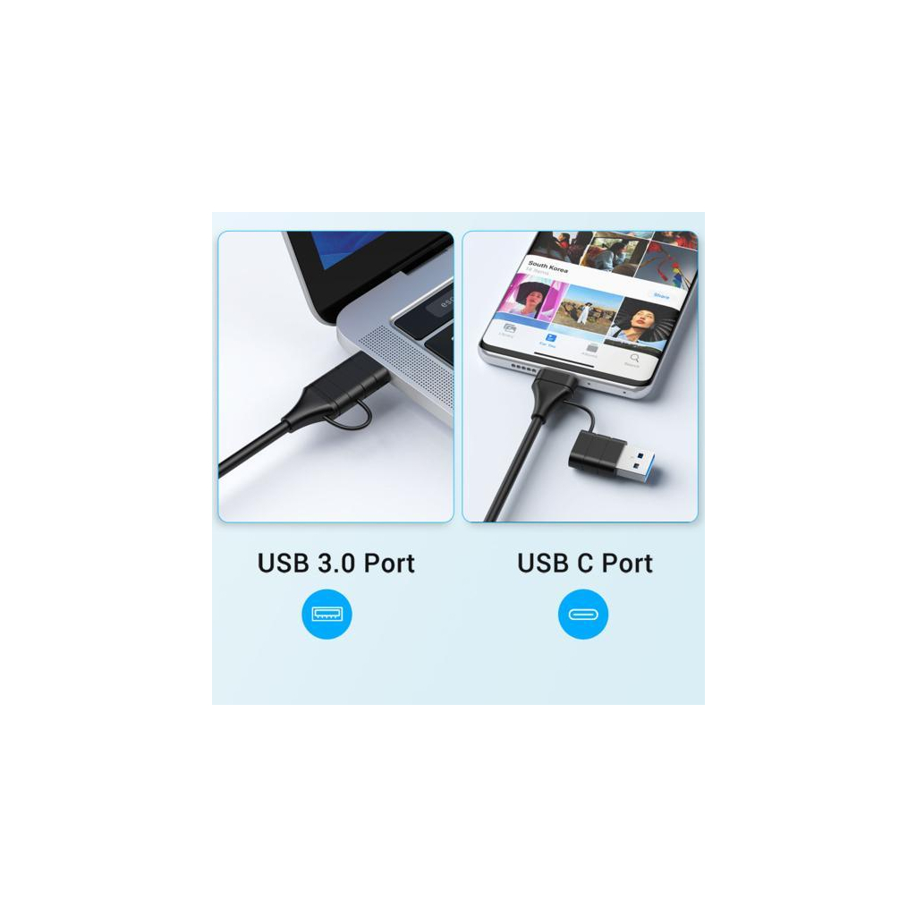 Концентратор XoKo USB-C 5-in-1 USB 3.0 + USB 2.0 + SD/TF + RJ45 100Mbps silver (XK-AC-350) - изображение 4