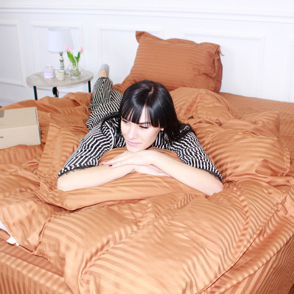 Постільна білизна MirSon Satin Stripe 30-0005 Brown 160х220 Сімейна (2200005249079) - зображення 7