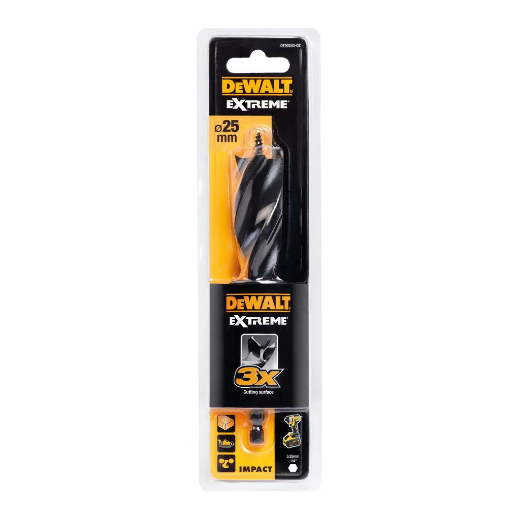 Свердло DeWALT по дереву спіральне, D=25 мм, L=152 мм, WL=100 мм, 1 шт (DT90243) - зображення 1