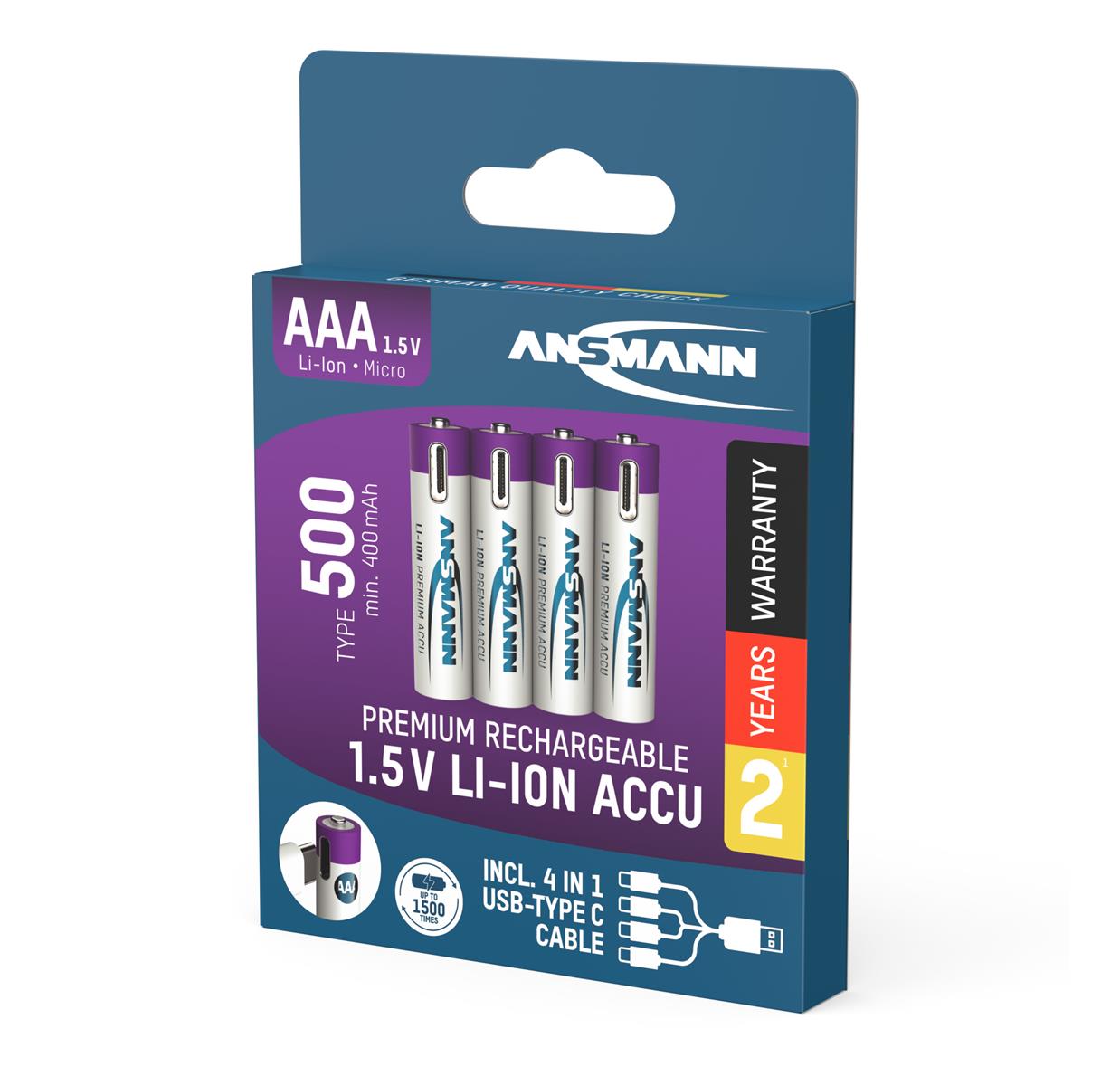 Акумулятори Ansmann AAA/HR03 Li-Ion 500 mAh BL 4 шт - изображение 4