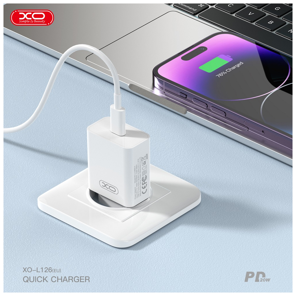 Зарядний пристрій XO L126 20W USB-C PD White (L126_White) - зображення 4