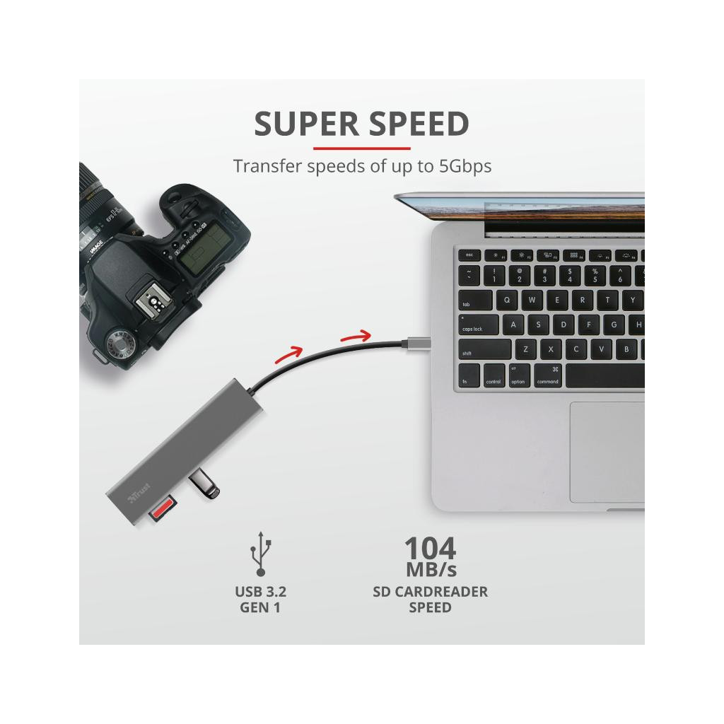 Концентратор Trust HALYX FAST 3USB+CARD READER USB-C ALUMINIUM (24191_TRUST) - изображение 8