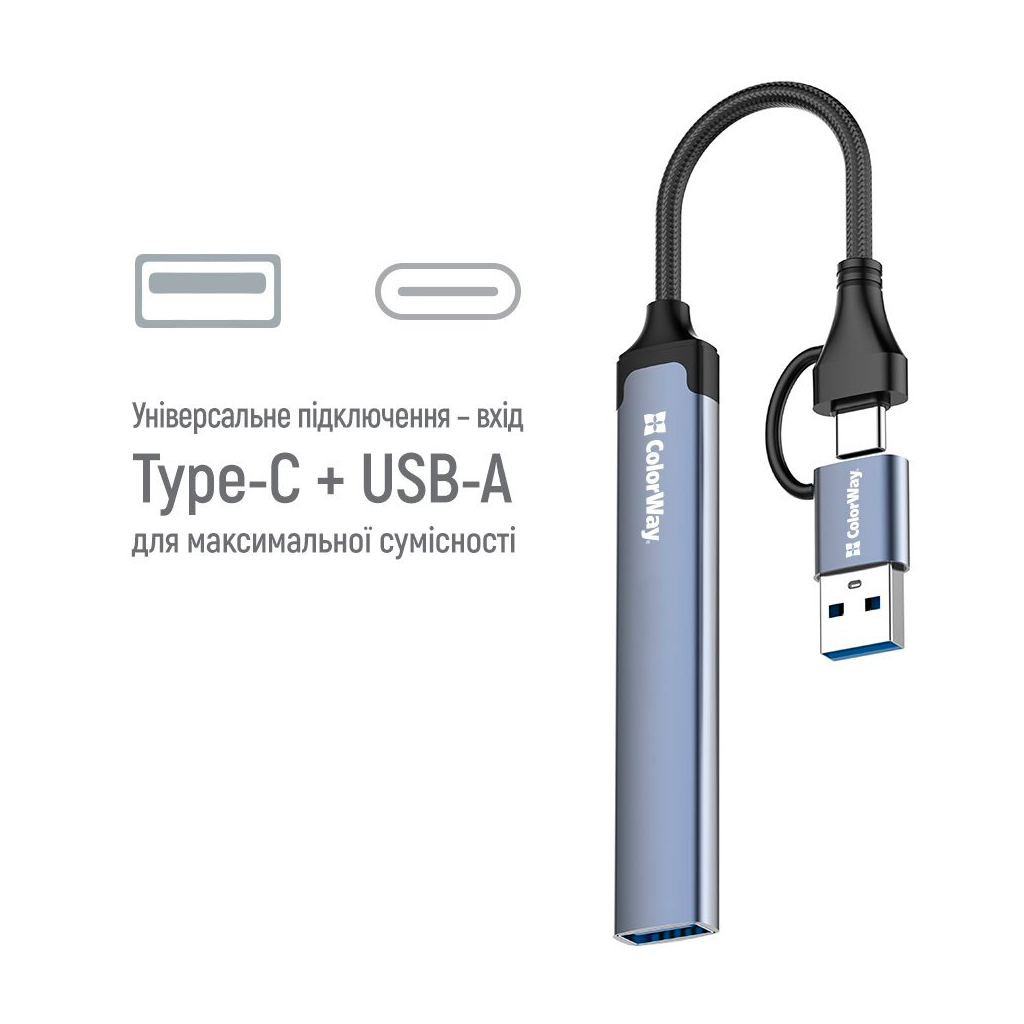 Концентратор ColorWay USB-A/USB-C 4-in-1 USB2.0х2/USB3.0/USB-C2.0 (CW-HUB06) - зображення 7