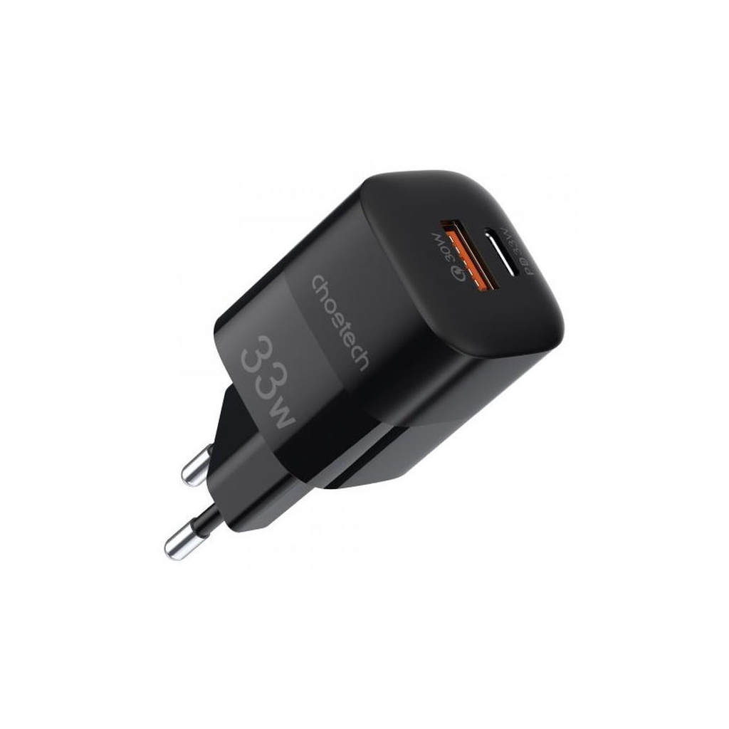 Зарядний пристрій Choetech GaN USB-A/USB-C 33W QC3.0/PD/PPS (PD5006-EU-BK) - зображення 1