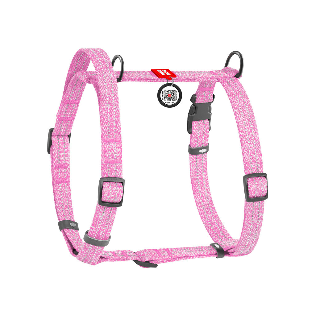 Шлея для собак WAUDOG Н-подібна Re-cotton з QR паспортом, світловідбивна S рожева (25917) - зображення 2