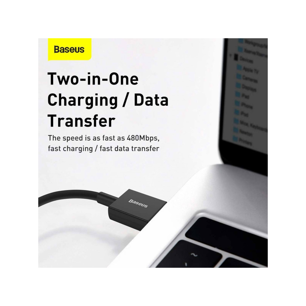 Дата кабель USB 2.0 AM to Lightning 1.0m 2.4A Superior Series Black Baseus (CALYS-A01) - зображення 7