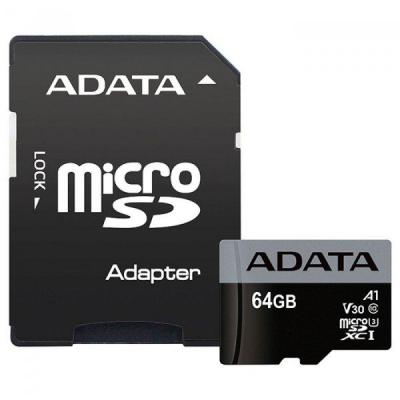 Карта пам'яті ADATA 64GB microSD class 10 UHS-I U3 A1 Premier Pro (AUSDX64GUI3V30SA1-RA1) - зображення 1