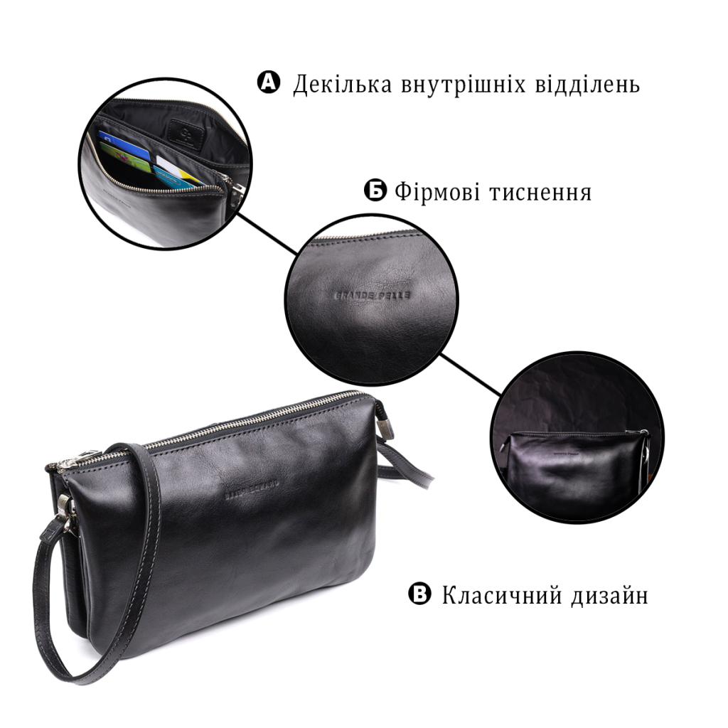 Сумка Grande Pelle З натуральної шкіри Чорна (11657) - зображення 4