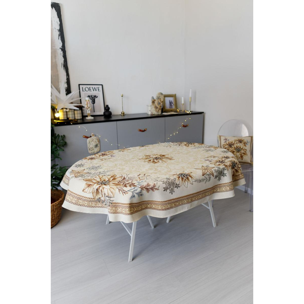 Скатертина Прованс гобеленова з велюром Золоте свято овал 135х180 см (037390) - зображення 1