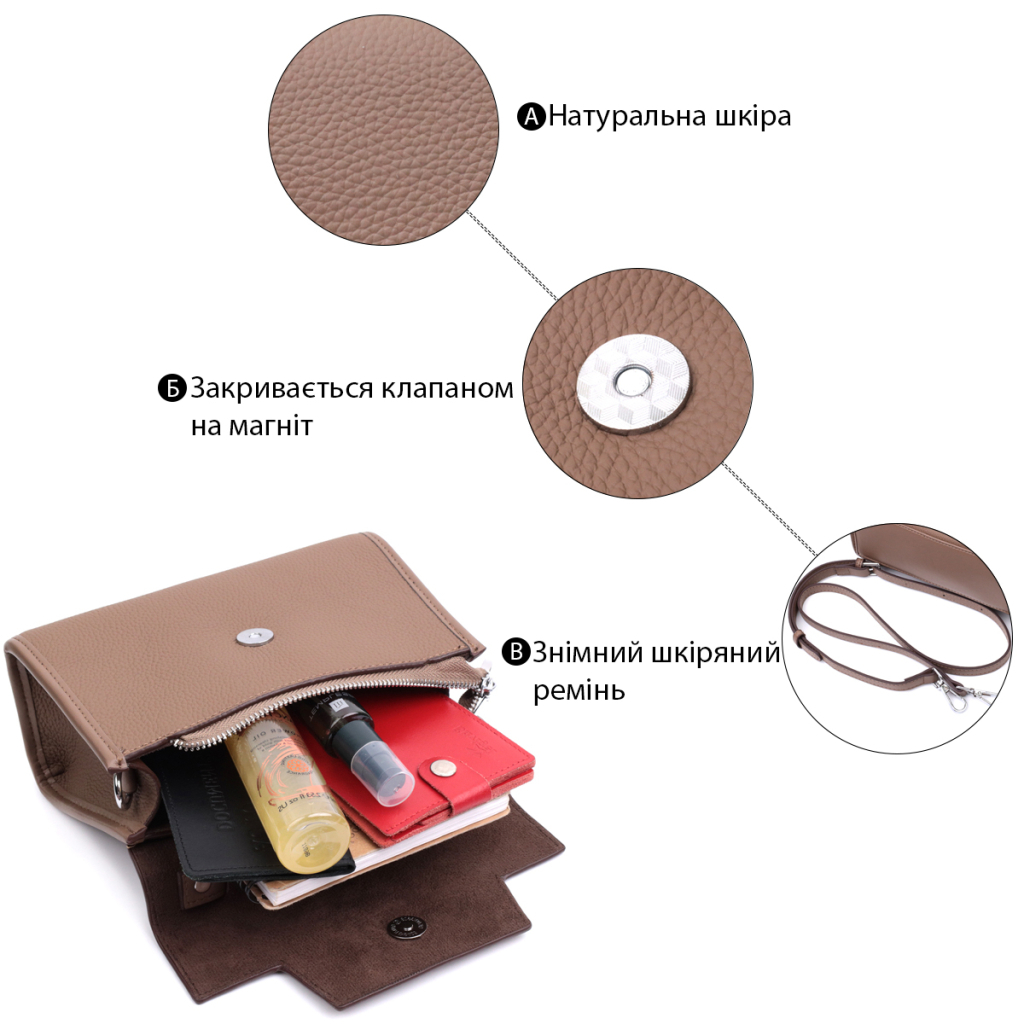 Сумка Vintage Жіноча з геометричним клапаном із натуральної шкіри Коричнева (22630) - зображення 4