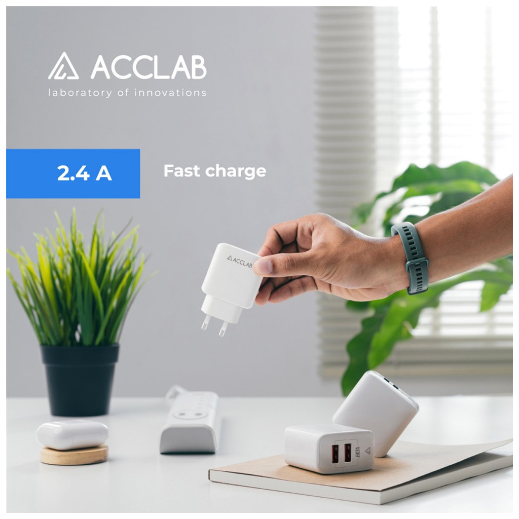 Зарядний пристрій ACCLAB AL-TC224 2хUSB 5В/2,4A/12W (1283126538834) - зображення 6