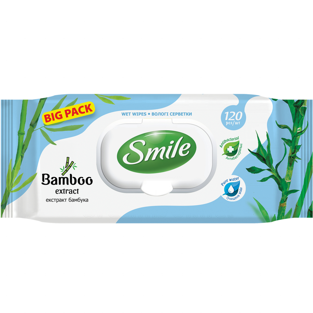 Вологі серветки Smile з екстрактом бамбука 120 шт. (4823071642650) - зображення 1