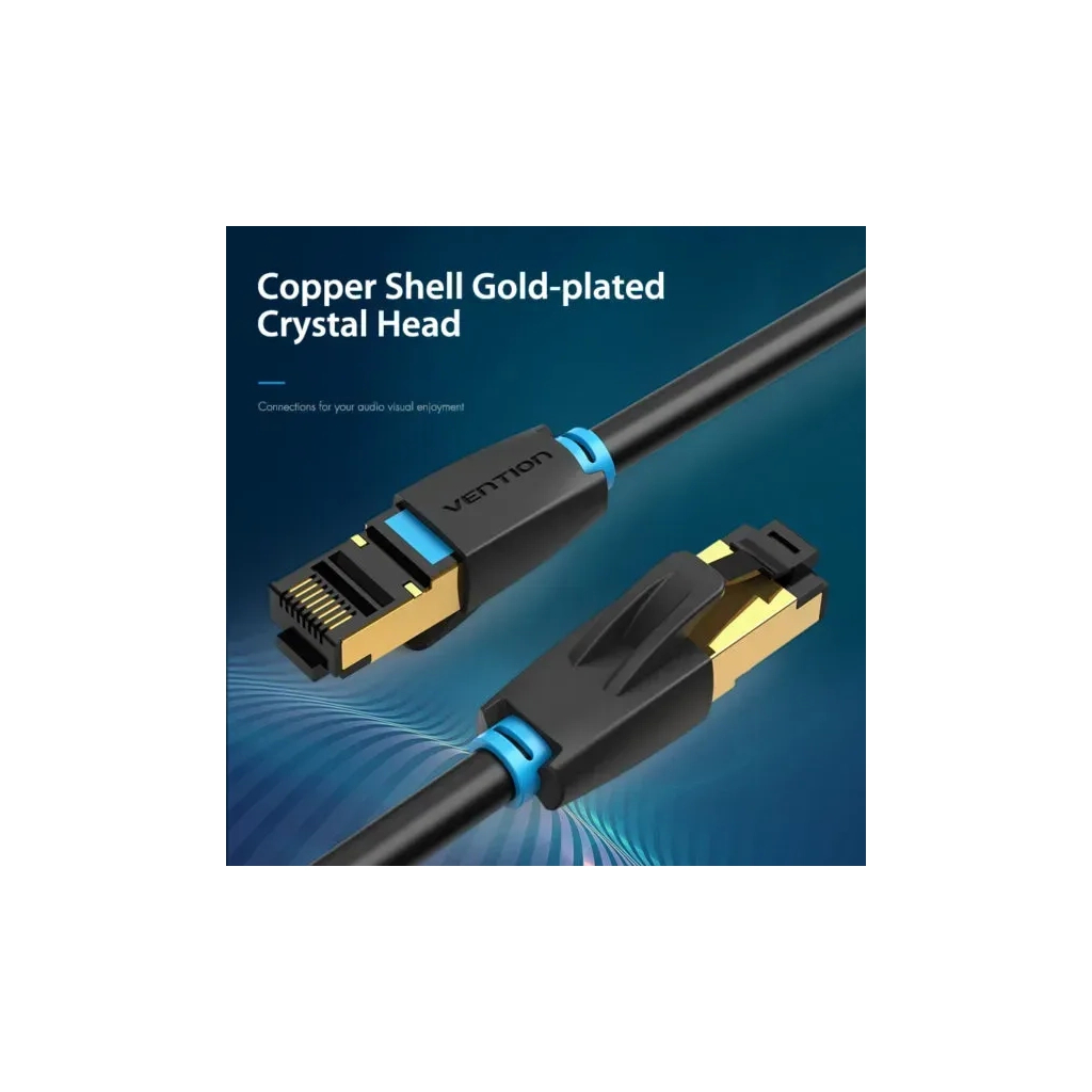 Патч-корд 10м, S/FTP cat 8 RJ-45 black Vention (IKABL) - зображення 4